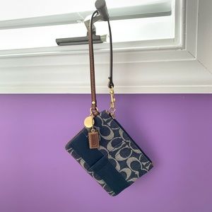 Coach Navy Signature Fabric Denim Wristlet